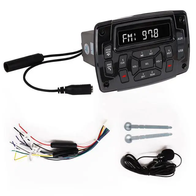 Alt view image 6 of 6 - Marine Stereo Audio Radio Bluetooth Car Stereo Receivers Waterproof Player MP3 Boat Media with AM/FM Music Radio USB Input for Golf Cart Motorcycle UTV Head Unit Sound System