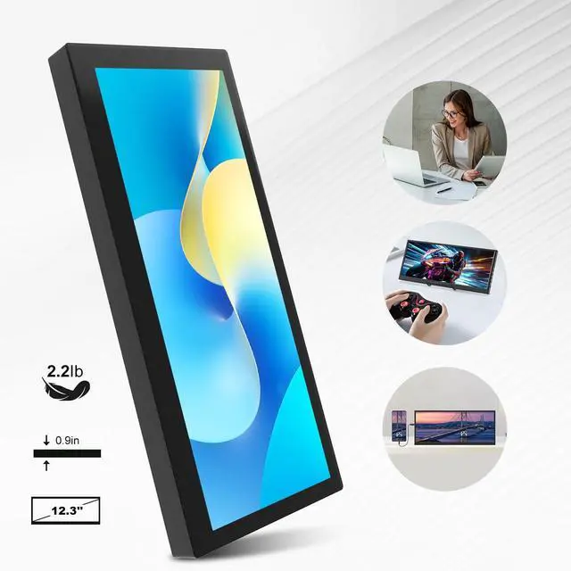 Alt view image 2 of 6 - 12.3 Inch IPS Stretched Bar LCD Travel Display 1920 * 720 Secondary Monitor | HDMI USBC, Mini Portable Monitor Metal Material for Laptop Computer Windows Aida64 GPU CPU RAM Monitoring,Built-in Speaker