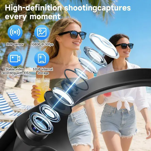 Alt view image 3 of 6 - AI Smart Glasses with Camera,AI Voice Assistant,8MP/1080P HD Video & Audio Recording Camera, Real-Time Voice Translation, Bluetooth Connectivity, Photochromic Sunglass Lenses for Men & Women