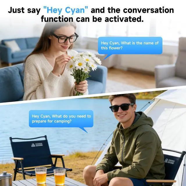 Alt view image 5 of 6 - AI Smart Glasses with Camera,AI Voice Assistant,8MP/1080P HD Video & Audio Recording Camera, Real-Time Voice Translation, Bluetooth Connectivity, Photochromic Sunglass Lenses for Men & Women