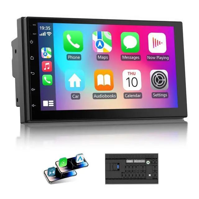 Main image of 7 Inch Double Din Car Stereo with Wireless Apple CarPlay & Android Auto, Touchscreen Android Radio, Bluetooth Car Audio Receiver (No reversing Camera)
