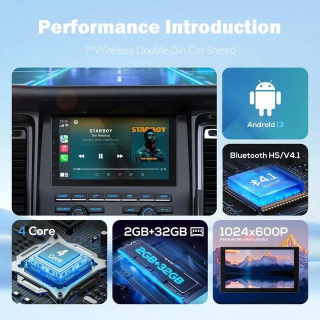 Alt view image 3 of 6 - 7 Inch Double Din Car Stereo with Wireless Apple CarPlay & Android Auto, Touchscreen Android Radio, Bluetooth Car Audio Receiver (No reversing Camera)