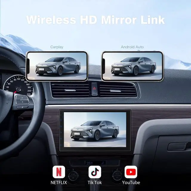 Alt view image 5 of 6 - 7 Inch Double Din Car Stereo with Wireless Apple CarPlay & Android Auto, Touchscreen Android Radio, Bluetooth Car Audio Receiver (No reversing Camera)