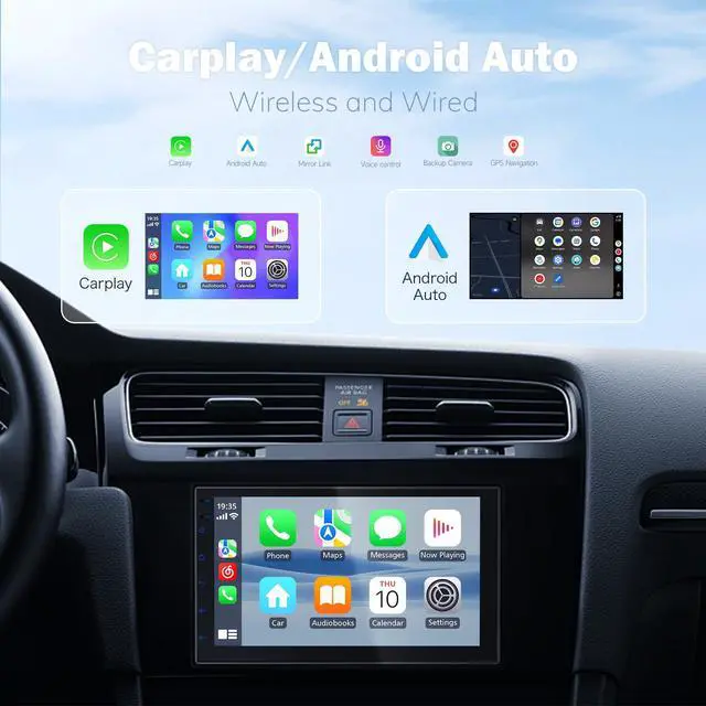 Alt view image 6 of 6 - 7 Inch Double Din Car Stereo with Wireless Apple CarPlay & Android Auto, Touchscreen Android Radio, Bluetooth Car Audio Receiver (No reversing Camera)