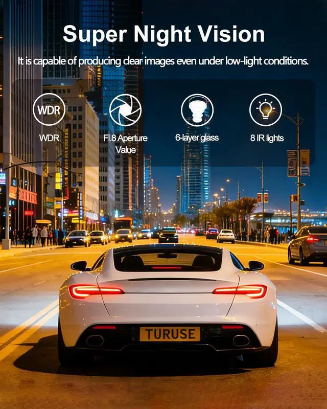 Alt view image 4 of 6 - 4 Channel Dash Cam,360 Degree, Front and Rear Inside Dash Cam for Cars, APP Control, Built-in WiFi,8 IR Night Vision, Parking Mode, Loop Recording, Fre 64G SD Card, Voice Control,3K+1080P x3