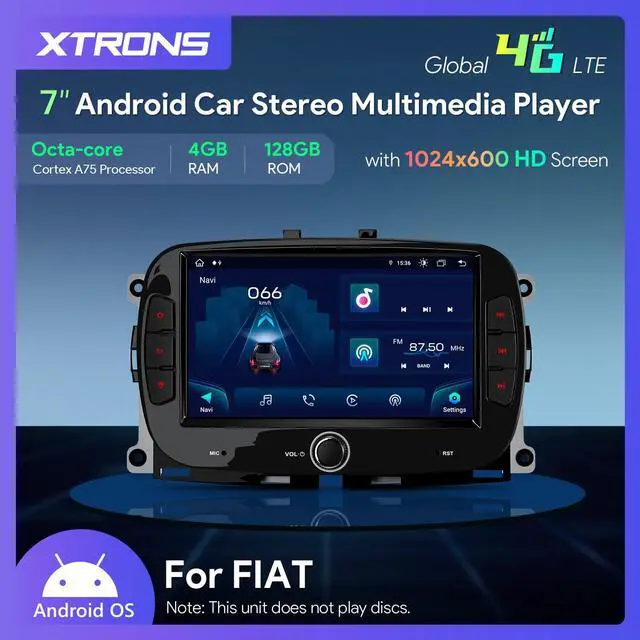 Alt view image 2 of 6 - 7" Android 14 IPS Touch Screen Car Stereo for Fiat 500 2016-2019 | Octa Core 4GB 128GB, Wireless CarPlay, 4G LTE, Dual WiFi, DSP 4x48W, GPS, AHD Camera