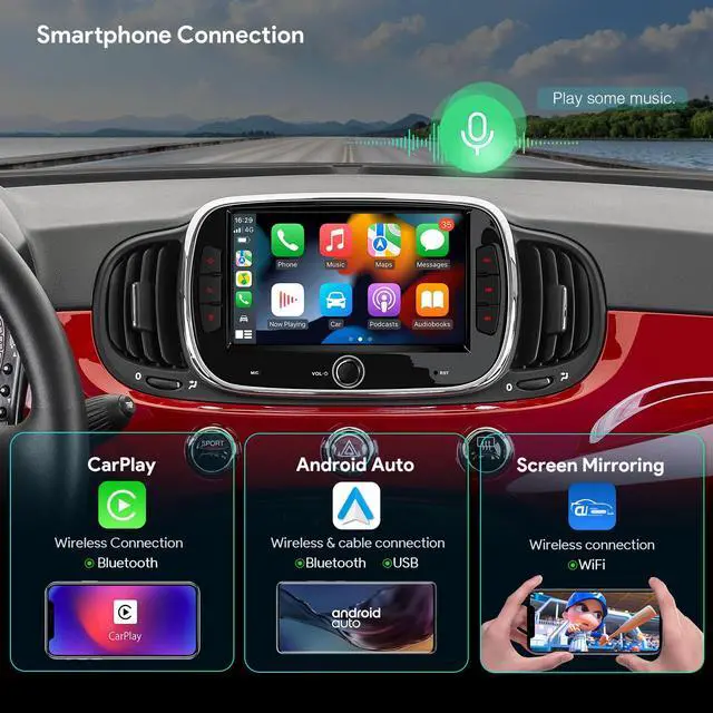 Alt view image 5 of 6 - 7" Android 14 IPS Touch Screen Car Stereo for Fiat 500 2016-2019 | Octa Core 4GB 128GB, Wireless CarPlay, 4G LTE, Dual WiFi, DSP 4x48W, GPS, AHD Camera
