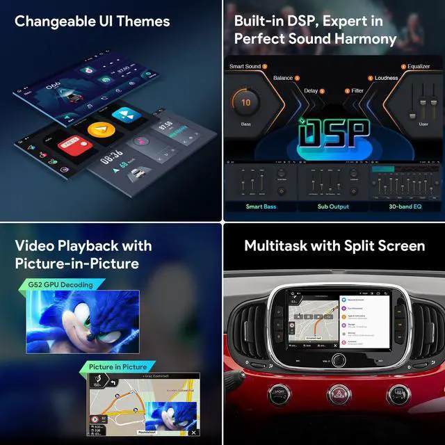 Alt view image 6 of 6 - 7" Android 14 IPS Touch Screen Car Stereo for Fiat 500 2016-2019 | Octa Core 4GB 128GB, Wireless CarPlay, 4G LTE, Dual WiFi, DSP 4x48W, GPS, AHD Camera