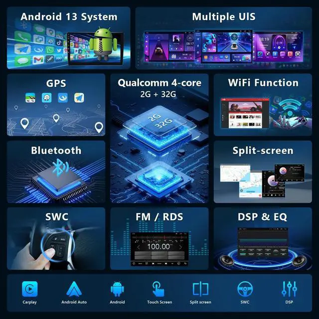 Alt view image 3 of 6 - Android 13 Car Radio for Toyota Prius 2010 2011 2012 2013 2014 2015 | Car Play for Toyota Prius Stereo Support CarPlay/Android Auto,9" GPS WiFi Bluetooth,Backup Camera,SWC,FM,RDS,DSP (Fit J.B.L)