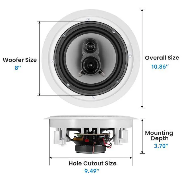 Alt view image 2 of 6 - Acoustic Audio CSic83 in Ceiling 8" Speaker Pair 3 Way Home Theater Speakers