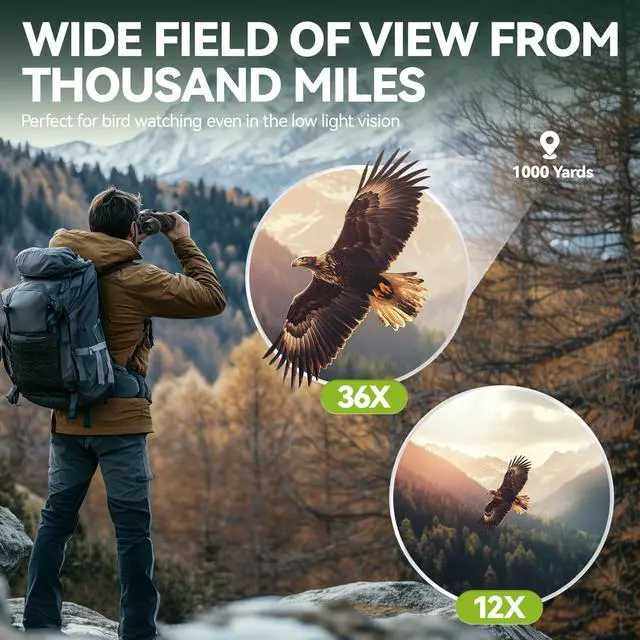 Alt view image 5 of 6 - 12-36X50 High Powered Zoom Binoculars for Adults - HD Professional Binoculars with Large Vision - Waterproof Binocular with Low Light for Bird Watching Travel Hunting Sports Cruise Outdoor