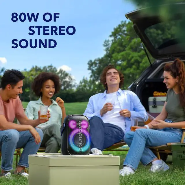 Alt view image 3 of 6 - Anker Rave Neo 2 Portable Speaker with 80W Stereo Sound, PartyCast 2.0, Light Show, IPX7 Waterproof (Floats on Water) 18H Playtime, Customizable EQ & Bass Up for Party, Tailgating, Backyard