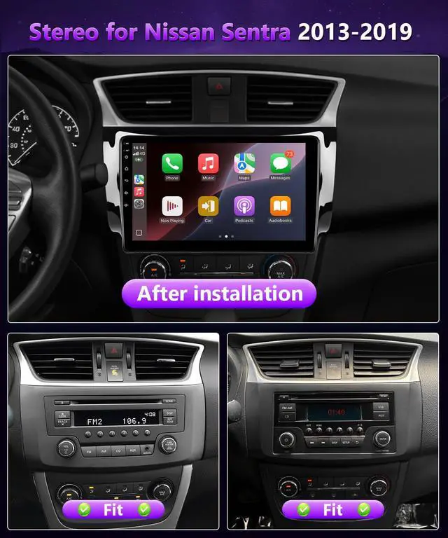 Alt view image 2 of 6 - 4G+64G Car Radio for Nissan Sentra 2013 to 2019 Stereo with Wireless Apple Carplay Android Auto 10.1" IPS Touch Screen for Sentra Head Unit GPS 5G WiFi Mirrorlink FM RDS DSP Split-Screen SWC MIC