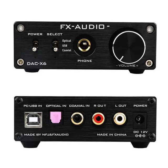 Alt view image 2 of 6 - FX-Audio DAC-X6 Headphone amp Mini HiFi 2.0 Digital Audio Decoder DAC Input USB/Coaxial/Optical Output RCA/Headphone Amplifier 24Bit/96KHz DC12V (Black)