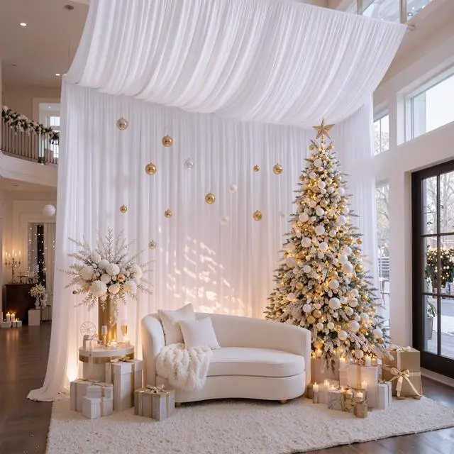 Alt view image 4 of 6 - 20x20ft White Ceiling Drapes for Wedding, 4 Panels 5×20ft Wrinkle-Free Silky Draping Fabric Ceiling Curtains for Tent Canopy Church Event Reception Stage Backdrop