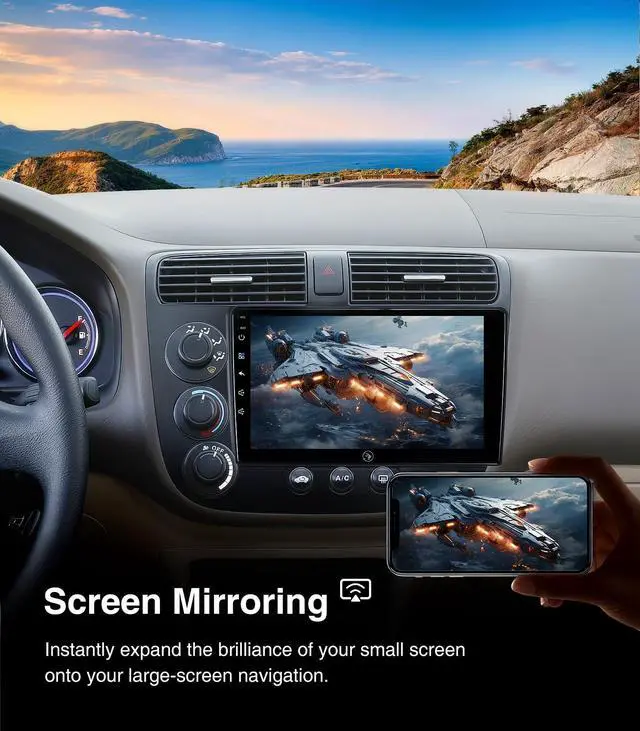 Alt view image 4 of 6 - Car Radio Stereo for Honda Civic 2001-2005, Wireless CarPlay Android Auto 9 Inch Linux Touch Screen Navigation Head Unit Bluetooth FM/AM