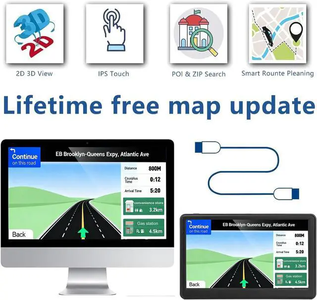 Alt view image 5 of 6 - Car GPS Navigation, 7 inch Touch Screen with 2026 Map, Voice Turn Direction Guidance, Support Speed and Red Light Warning, Pre-Installed North America Map Free Update