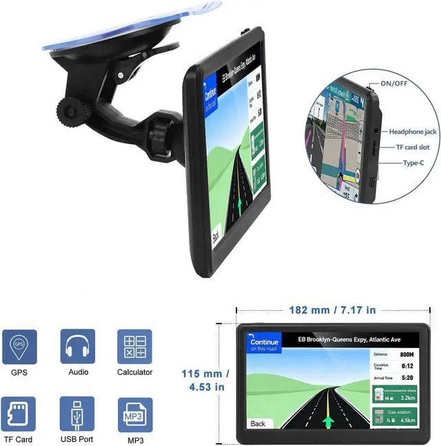 Alt view image 6 of 6 - Car GPS Navigation, 7 inch Touch Screen with 2026 Map, Voice Turn Direction Guidance, Support Speed and Red Light Warning, Pre-Installed North America Map Free Update