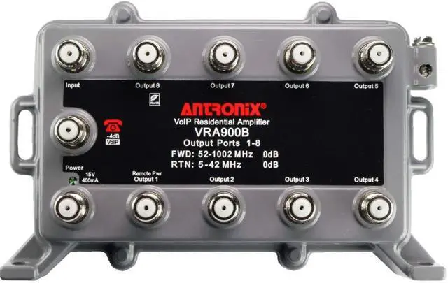 Alt view image 2 of 5 - 9 Port Bi-Directional Cable TV Splitter Signal Booster/Amplifier Kit with Active Return Zero Signal Loss includes F59 Terminators and Superflex 3' Dedicated Power Cable