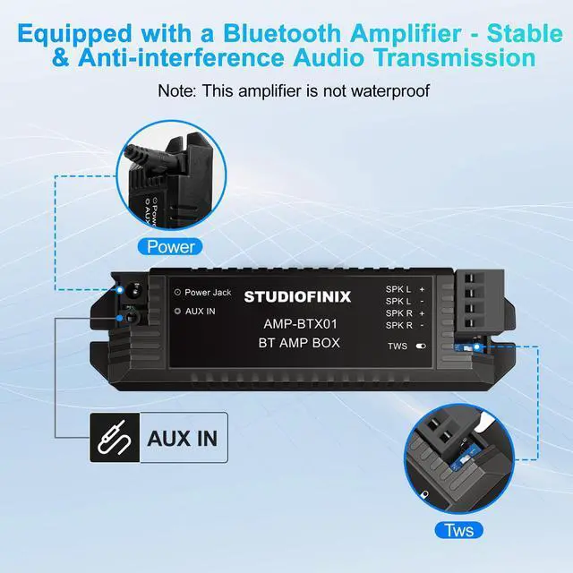Alt view image 3 of 6 - 5.25" 160W Bluetooth Waterproof Marine Speakers - 2 Way Weather Resistant Boat Audio with LED Lights, and Low Profile Slim Style Suitable for Boat, RV, ATV, UTV, Golf Cart (1 Pair, Black)