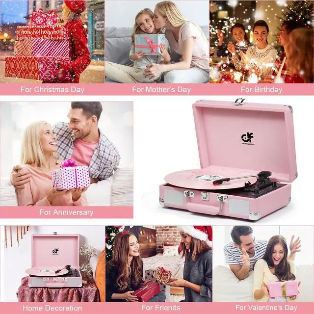 Alt view image 6 of 6 - Vintage Pink Suitcase Record Player - 3-Speed Turntable with Bluetooth, USB Recording, MP3 Converter, Speakers, Stylus
