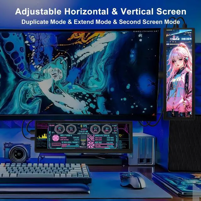 Alt view image 2 of 6 - 8.8 Inch Mini Minitor - FHD IPS 1920x480 LCD Display, Computer Secondary Screen, CPU GPU Temp Monitors with Casing for Windows macOS Aida64 Monitor