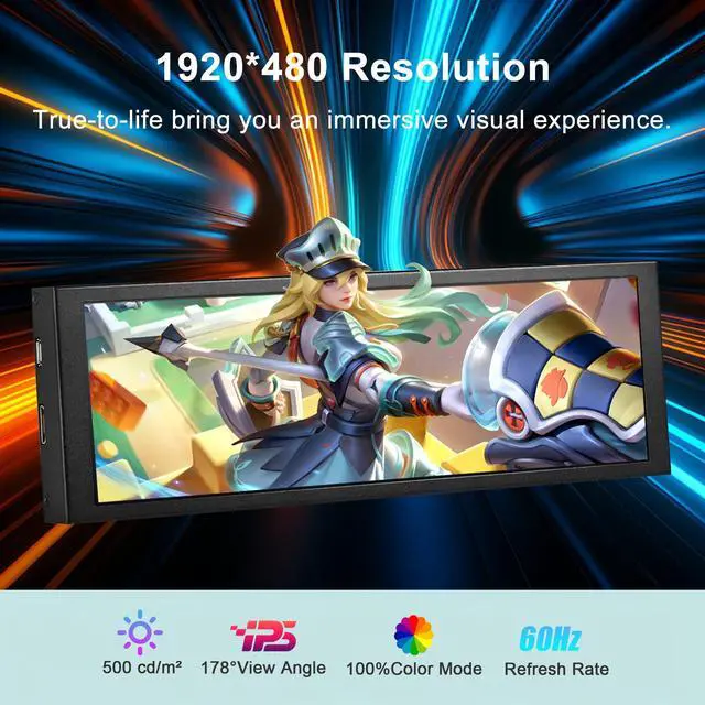 Alt view image 3 of 6 - 8.8 Inch Mini Minitor - FHD IPS 1920x480 LCD Display, Computer Secondary Screen, CPU GPU Temp Monitors with Casing for Windows macOS Aida64 Monitor