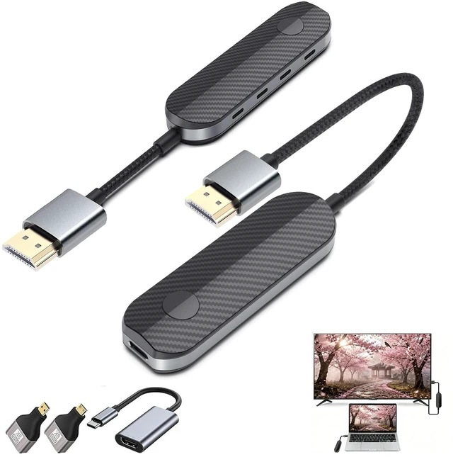 Main image of Wireless HDMI Transmitter and Receiver Kit, 328FT, 1080P@60Hz, Plug and Play, No WiFi, USB-C, Micro and Mini HDMI Adapters for Laptop, PC, MacBook, iPhone 15/16/17 to TV, Projector, Monitor