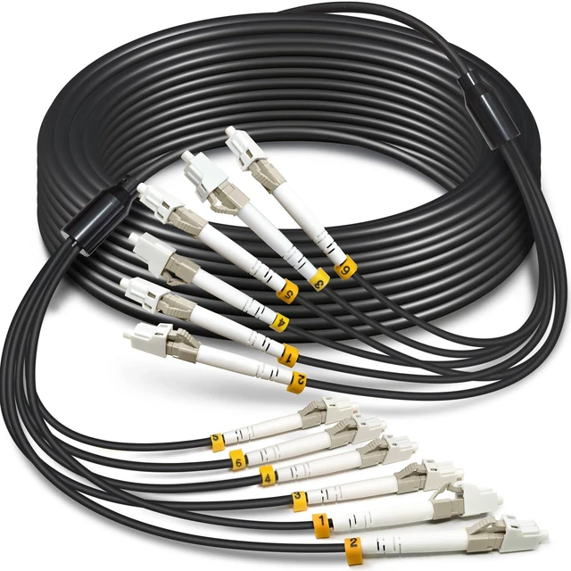 Main image of 30 Meters 6 Core OM3 Multimode Industrial TPU LC to LC Outdoor Armored Fiber Patch Cable, Direct Burial 6 Strands Fiber Optic Cable, 10Gb Duplex 50/125um MMF LC-LC 6 Fibers