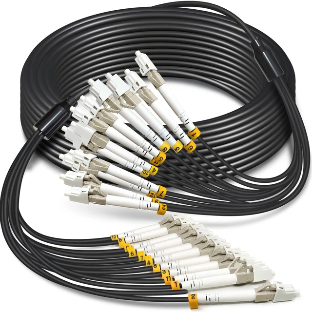 Main image of 10 Meters 12 Core OM3 Multimode Industrial TPU LC to LC Outdoor Armored Fiber Patch Cable, Direct Burial 12 Strands Fiber Optic Cable, 10Gb Duplex 50/125um MMF LC-LC 12 Fibers, 30 feet