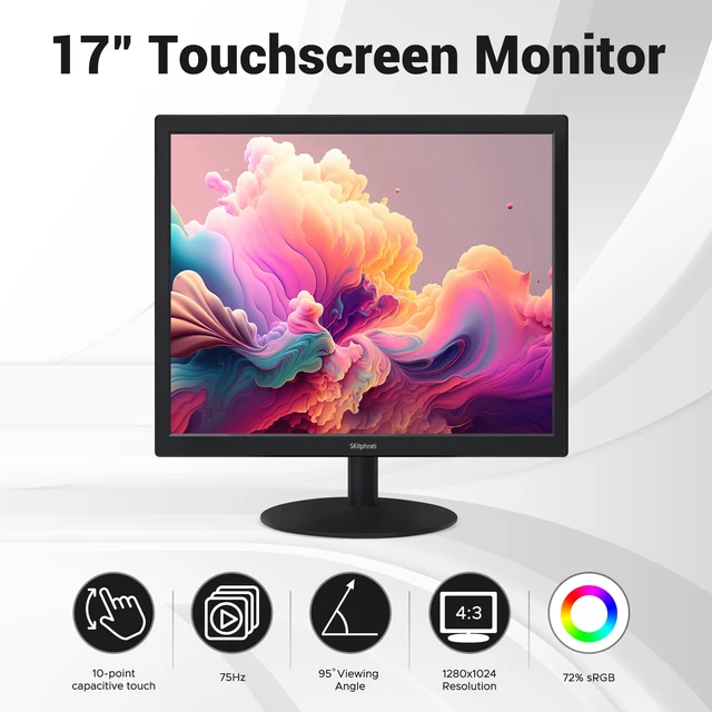Alt view image 2 of 4 - 17" Square 1280x1024 10-Point Multi Touch Screen Monitor with HDMI, VGA, Type B Ports, 75Hz, 5:4 Aspect Ratio, VESA Wall Mountable, PC Touch Monitor for PC POS Machine Windows