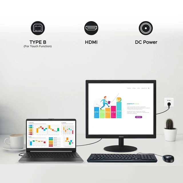 Alt view image 4 of 4 - 17" Square 1280x1024 10-Point Multi Touch Screen Monitor with HDMI, VGA, Type B Ports, 75Hz, 5:4 Aspect Ratio, VESA Wall Mountable, PC Touch Monitor for PC POS Machine Windows