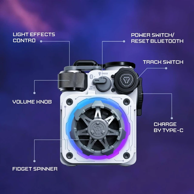 Alt view image 4 of 4 - Cyber Cube-Pro Bluetooth Speaker, Bluetooth 5.0, Portable Speaker with Fidget Spinner, Crystal Clear Sound with RGB Led Light Wireless Speaker, Waterproof Speakers for Indoor Outdoor