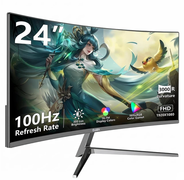Main image of 24 inch Curved Monitor FHD 1920x1080p 100Hz Refresh Rate 16:9 Aspect Ratio Ergonomic Tilt Home Office Gaming Monitor Sync Visual Experience for Work & Play Support Wall Mount Install