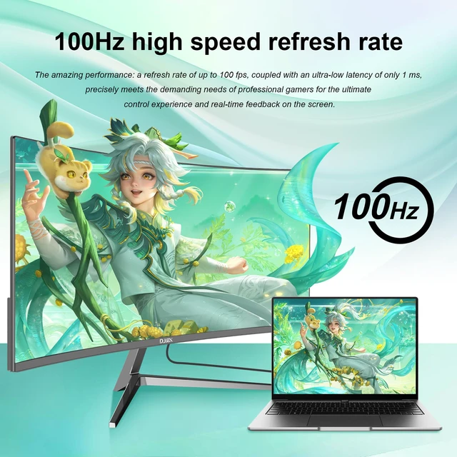 Alt view image 4 of 4 - 24 inch Curved Monitor FHD 1920x1080p 100Hz Refresh Rate 16:9 Aspect Ratio Ergonomic Tilt Home Office Gaming Monitor Sync Visual Experience for Work & Play Support Wall Mount Install