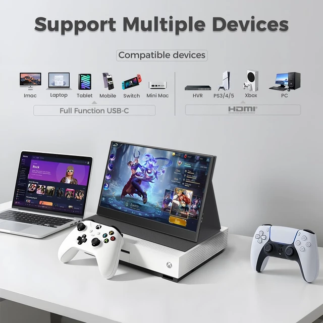 Alt view image 5 of 7 - 15.6 Inch Portable Monitor 1080P 60Hz FHD IPS Display with Case USB-C & HDMI, Ultra-Slim Travel & Gaming Monitor for Laptop MacBook Phone Xbox PS4/5 Switch