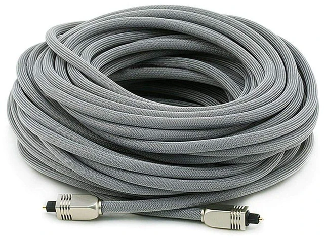 Main image of 103448 Premium S/PDIF (Toslink) Digital Optical Audio Cable - Silver - 75ft Heavy Duty Mesh Jacket, Metal Connector Heads, for Play Station, Xbox one, Home Theater & More Gray