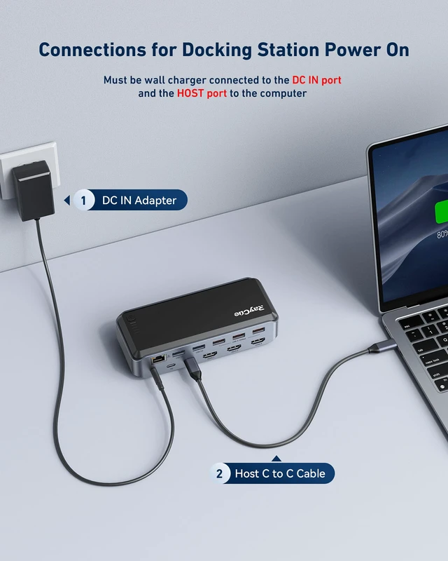 Alt view image 4 of 4 - Triple Monitor USB C Docking Station - MacBook Pro Docking Station with Power Adapter for MacBook M1/M2/M3/Windows, HDMI*3, RJ45, 10Gbps USB*5, PD, USB 3.0 * 2