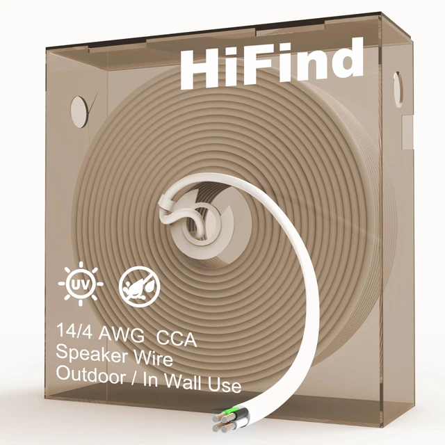Main image of 14/4 Gauge AWG Outdoor Speaker Wire Bulk 250 FT With Easy Pull Box, LLDPE UV Resistant Low Voltage CCA 4 Conductors Cable, CL2 In-Wall Burial for Home Theater,Car Audio,Automotive,Trailer-White