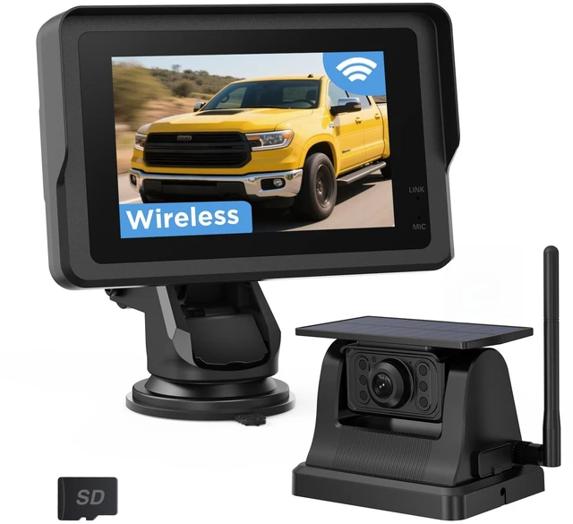Main image of Magnetic Solar Wireless Backup Camera with 28hrs Rechargeable Battery, IR Night Vision & IP69, Suitable for Trucks, RV, Small Trailer & Pickup, 5'' HD 1080P Video Monitor, Reserve Guideline