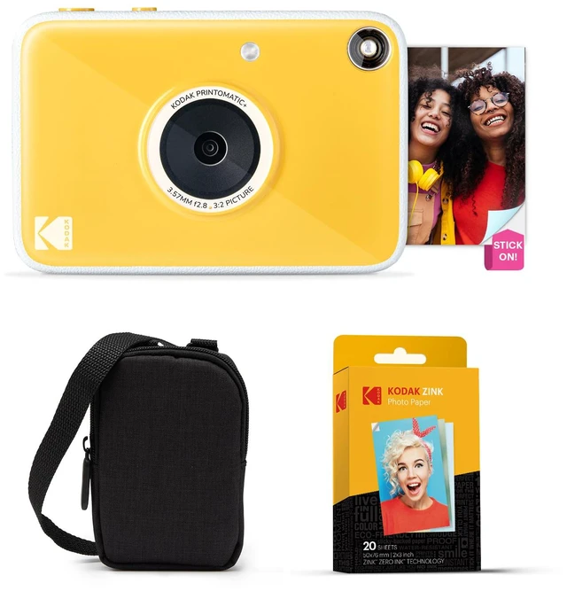 Main image of Printomatic+ Instant Print Digital Camera Starter Bundle + Carrying Case + Zink 20pk Sticky-Back Photo Paper - 10MP, Full-Color Photos, GB LED Status Indicator - Yellow