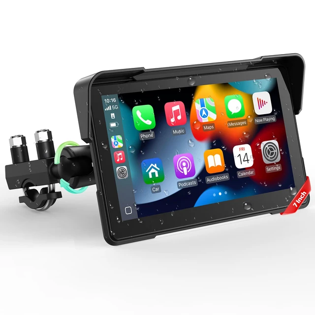Main image of 7-Inch Wireless Motorcycle Carplay GPS Navigation System with Apple Carplay and Android Auto, Portable Moto Car Play Screen with Dual Bluetooth, Navigation, Siri, Google Assistant, Anti-Glare