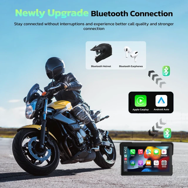 Alt view image 4 of 4 - 7-Inch Wireless Motorcycle Carplay GPS Navigation System with Apple Carplay and Android Auto, Portable Moto Car Play Screen with Dual Bluetooth, Navigation, Siri, Google Assistant, Anti-Glare