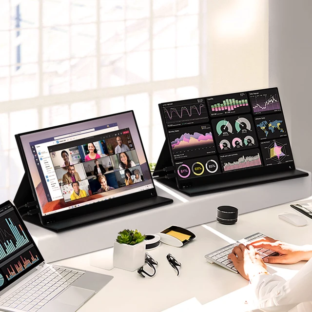 Alt view image 4 of 4 - Portable Monitor for Laptop 16.1 Inch Full HD 1080P Dual Computer Monitor USB C HDMI with Speakers, Flat Travel Monitor for MacBook Pro PS4 PS5 PC, Smart Cover&Screen Protector Included