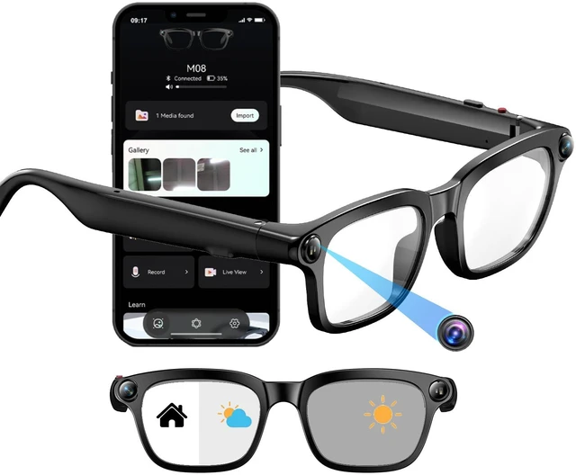 Main image of 800W Ai Smart Glasses with Camera 1080P HD Video Recording, AI Translator for 160 Languages, GPT Object Recognition, Bluetooth Audio, Photochromic Lenses, 290mAh Long Battery for Travel Sports