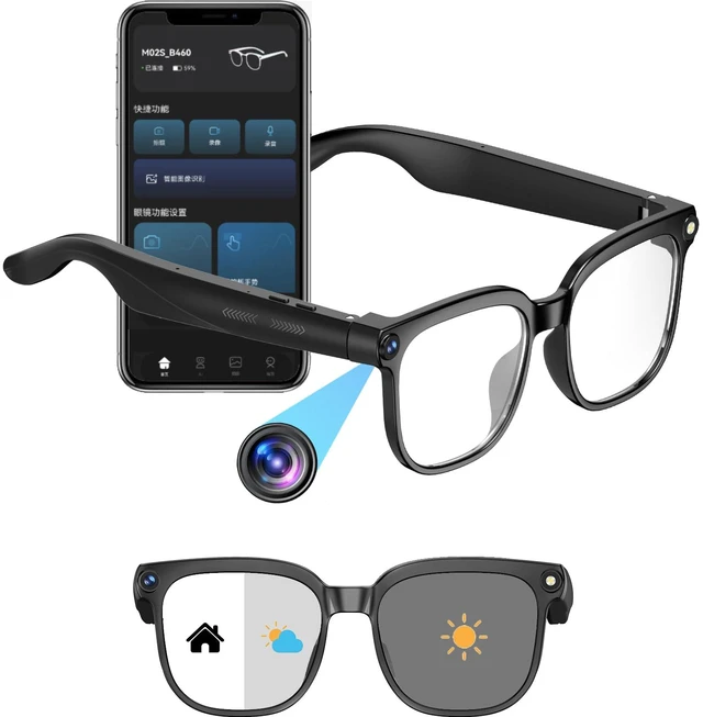Main image of 800W Ai Smart Glasses with Camera 1080P HD Video Recording, AI Translator for 160 Languages, GPT Object Recognition, Bluetooth Audio, Photochromic Lenses, 290mAh Long Battery for Travel Sports