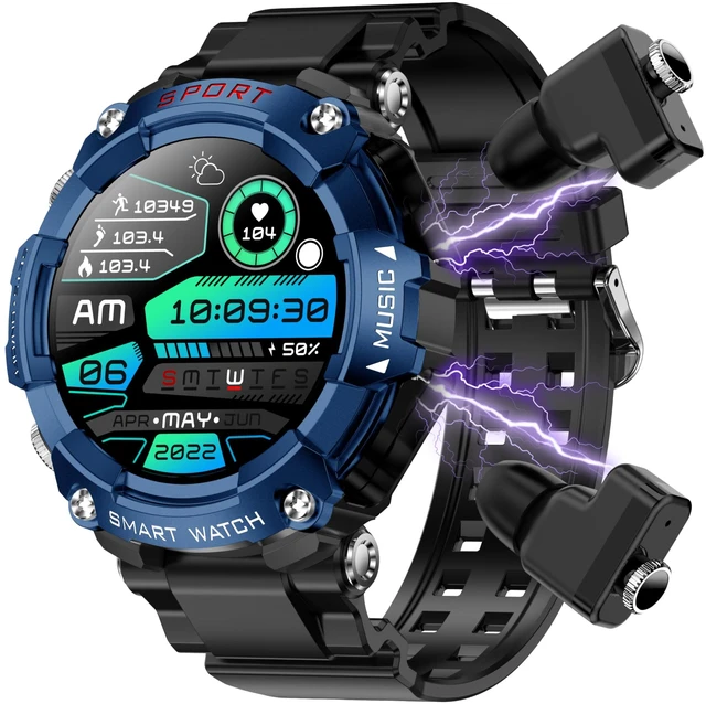 Main image of Smart Watch with Earbuds for Men, 1.52 Inch Round Fitness Watch T96, 2 in 1 Bluetooth Watch with Step,Calories, Sports Smart Watch Long Time Standby for iOS & Android