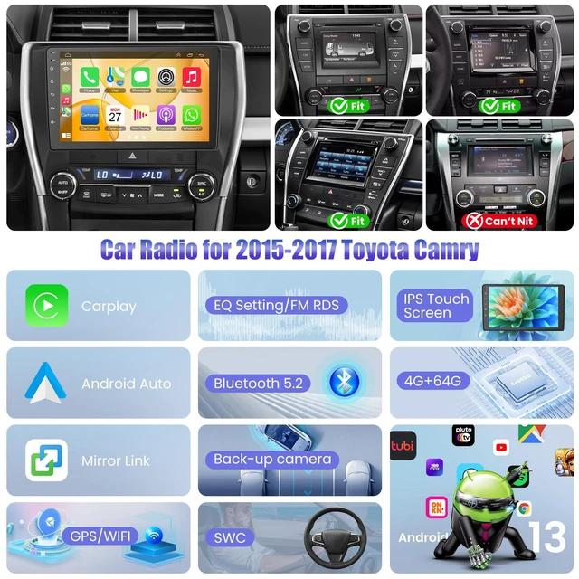 Alt view image 2 of 4 - Car Radio Stereo for Toyota Camry 2015 2016 2017 | 10.2" QLED Touchscreen with Wireless CarPlay & Android Auto | 4G+64GB Fast Android 13 System | Built-in GPS, Bluetooth, Backup Camera & FM Radio