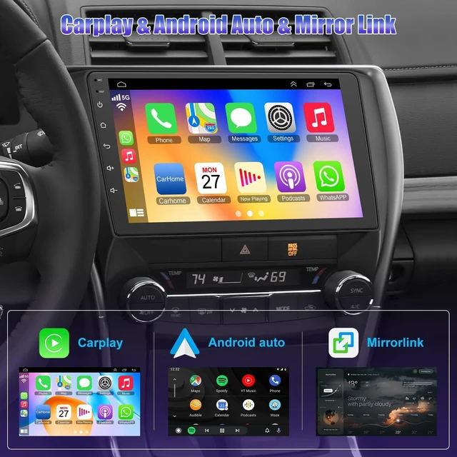 Alt view image 3 of 4 - Car Radio Stereo for Toyota Camry 2015 2016 2017 | 10.2" QLED Touchscreen with Wireless CarPlay & Android Auto | 4G+64GB Fast Android 13 System | Built-in GPS, Bluetooth, Backup Camera & FM Radio