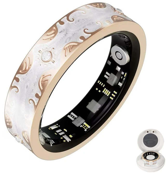 Main image of Retro Bluetooth Smart Ring for Women Fitness Tracker Ring with Heart Rate, Sleep Monitoring, Blood Oxygen, Step Counting for iOS and Android (White, 10#)